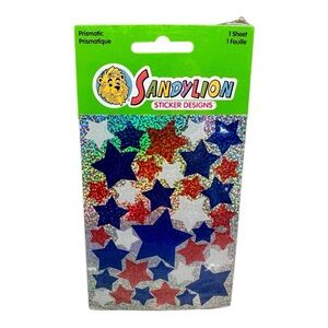 Patriotic Prismatic Red White & Blue Stars Vintage Sandylion Stickers SEALED